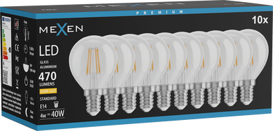 Mexen Vintis 10x LED filament izzó E14, G45, 6W, Meleg - 2700K, 720 lm, átlátszó - L156-E14-0627-00x10