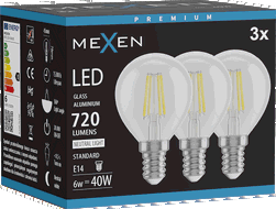 Mexen Vintis 3x Bec cu filament LED E14, G45, 6W, Neutru - 4000K, 720 lm, clar - L156-E14-0640-00x03