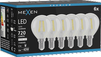 Mexen Vintis 6x Bec filament LED E14, G45, 6W, Neutră - 4000K, 720 lm, transparent - L156-E14-0640-00x06