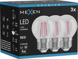 Mexen Vintis 3x LED filament izzó E27, G45, 4W, 55 lm, piros - L156-E27-04XX-45x03
