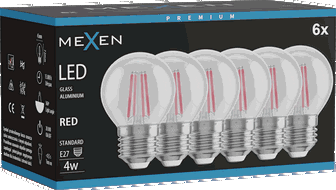 Mexen Vintis 6x Bec LED filament E27, G45, 4W, 55 lm, roșu - L156-E27-04XX-45x06