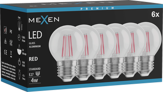 Mexen Vintis 6x LED filament izzó E27, G45, 4W, 55 lm, piros - L156-E27-04XX-45x06