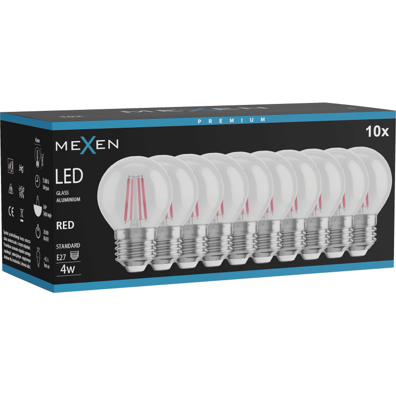 Mexen Vintis 10x Bec LED filament E27, G45, 4W, 55 lm, roșu - L156-E27-04XX-45x10