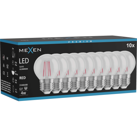 Mexen Vintis 10x LED filament izzó E27, G45, 4W, 55 lm, piros - L156-E27-04XX-45x10