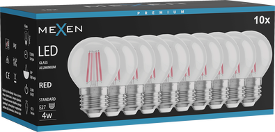 Mexen Vintis 10x LED filament izzó E27, G45, 4W, 55 lm, piros - L156-E27-04XX-45x10