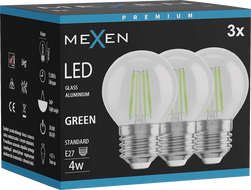 Mexen Vintis 3x LED filament izzó E27, G45, 4W, 55 lm, zöld - L156-E27-04XX-46x03