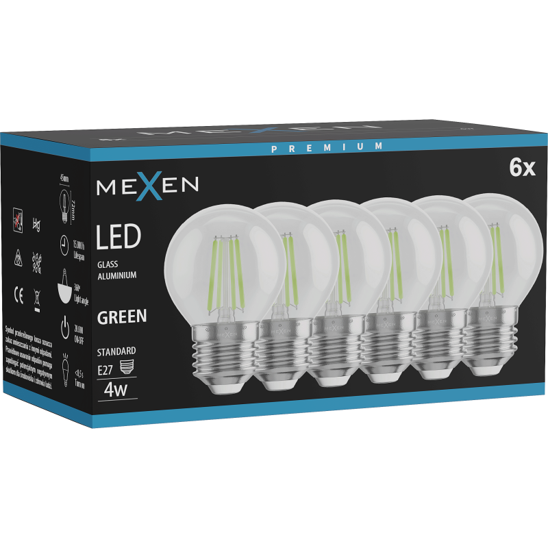 Mexen Vintis 6x Bec LED filament E27, G45, 4W, 55 lm, verde - L156-E27-04XX-46x06