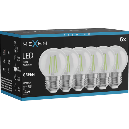 Mexen Vintis 6x LED filament izzó E27, G45, 4W, 55 lm, zöld - L156-E27-04XX-46x06