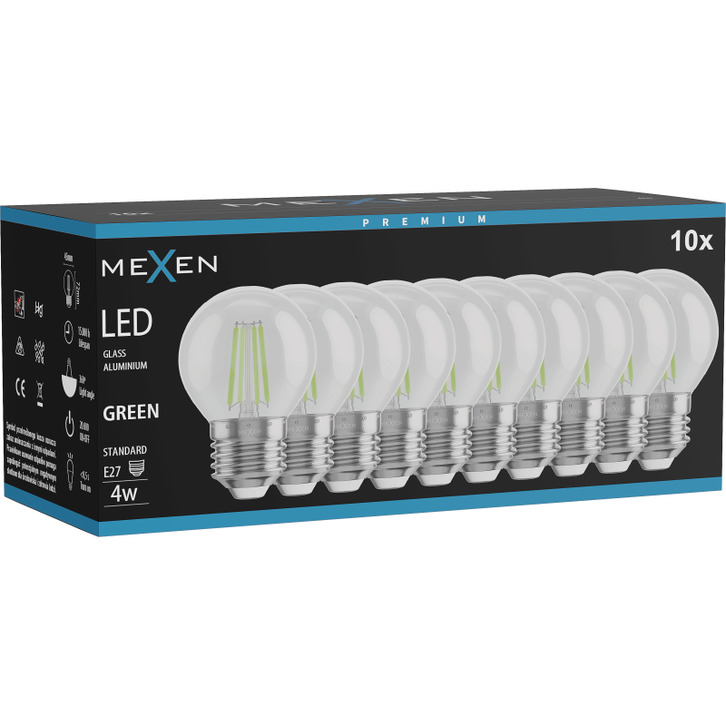 Mexen Vintis 10x Bec cu filament LED E27, G45, 4W, 55 lm, verde - L156-E27-04XX-46x10