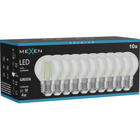 Mexen Vintis 10x Bec cu filament LED E27, G45, 4W, 55 lm, verde - L156-E27-04XX-46x10