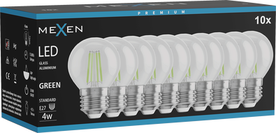 Mexen Vintis 10x LED filament izzó E27, G45, 4W, 55 lm, zöld - L156-E27-04XX-46x10