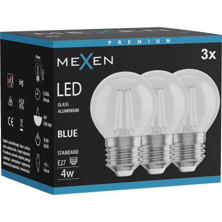 Mexen Vintis 3x LED filament izzó E27, G45, 4W, 55 lm, kék - L156-E27-04XX-47x03