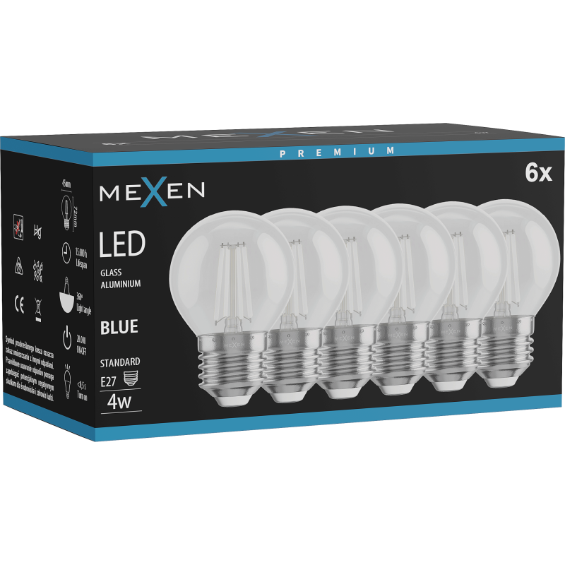 Mexen Vintis 6x Bec LED filament E27, G45, 4W, 55 lm, albastru - L156-E27-04XX-47x06