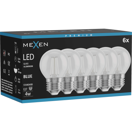 Mexen Vintis 6x Bec LED filament E27, G45, 4W, 55 lm, albastru - L156-E27-04XX-47x06