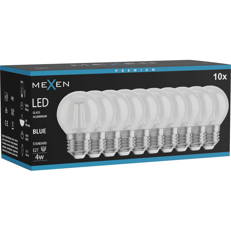 Mexen Vintis 10x LED filament izzó E27, G45, 4W, 55 lm, kék - L156-E27-04XX-47x10