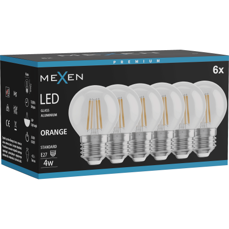 Mexen Vintis 6x Bec LED filament E27, G45, 4W, 55 lm, portocaliu - L156-E27-04XX-48x06