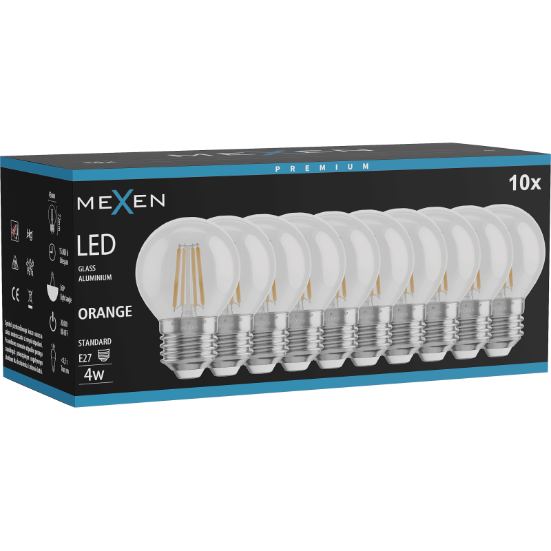 Mexen Vintis 10x Bec LED filament E27, G45, 4W, 55 lm, portocaliu - L156-E27-04XX-48x10