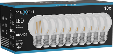 Mexen Vintis 10x LED filament izzó E27, G45, 4W, 55 lm, narancssárga - L156-E27-04XX-48x10