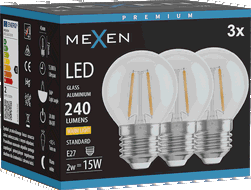 Mexen Vintis 3x Bec LED filament E27, G45, 2W, Cald - 2700K, 240 lm, transparent - L156-E14-0227-00x03 - L156-E27-0227-00x03