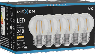 Mexen Vintis 6x Bec LED filament E27, G45, 2W, Cald - 2700K, 240 lm, clar - L156-E27-0227-00x06
