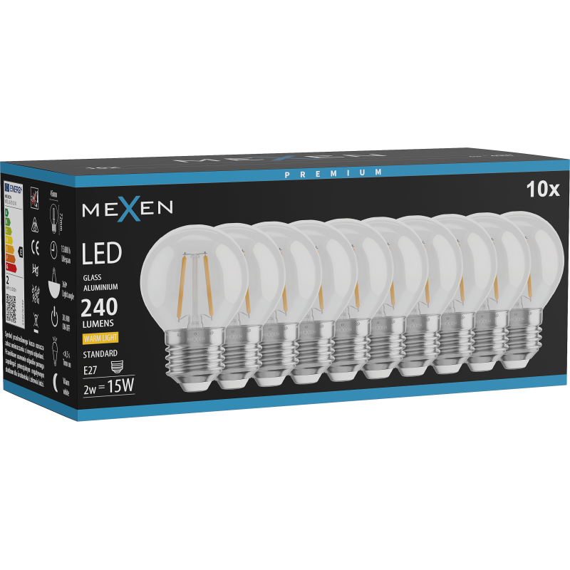 Mexen Vintis 10x Bec LED filament E27, G45, 2W, Caldă - 2700K, 240 lm, clear - L156-E14-0227-00x10 - L156-E27-0227-00x10
