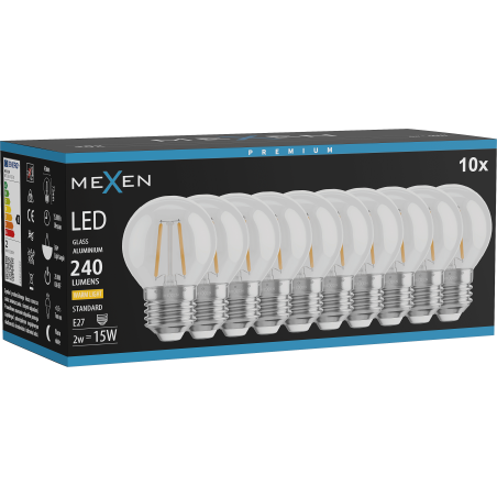 Mexen Vintis 10x Bec filament LED E27, G45, 2W, Caldă - 2700K, 240 lm, clar - L156-E27-0227-00x10