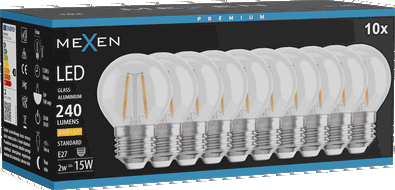 Mexen Vintis 10x Bec LED filament E27, G45, 2W, Caldă - 2700K, 240 lm, clear - L156-E14-0227-00x10 - L156-E27-0227-00x10