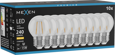 Mexen Vintis 10x Filament LED izzó E27, G45, 2W, Meleg - 2700K, 240 lm, átlátszó - L156-E27-0227-00x10