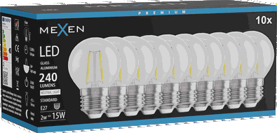 Mexen Vintis 10x Bec LED filament E27, G45, 2W, Neutră - 4000K, 240 lm, transparent - L156-E27-0227-00x10 - L156-E27-0240-00x10