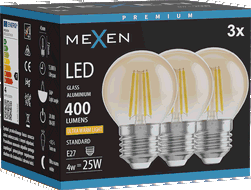 Mexen Vintis 3x Bec cu filament LED E27, G45, 4W, Caldă - 2200K, 400 lm, chihlimbar - L156-E27-0422-50x03