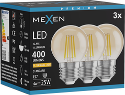 Mexen Vintis 3x filament LED izzó E27, G45, 4W, Meleg - 2200K, 400 lm, borostyánsárga - L156-E27-0422-50x03