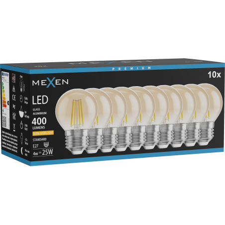 Mexen Vintis 10x Bec filament LED E27, G45, 4W, Cald - 2200K, 400 lm, chihlimbar - L156-E27-0422-50x10