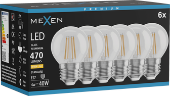 Mexen Vintis 6x Bec LED filament E27, G45, 4W, Cald - 2700K, 470 lm, transparent - L156-E27-0427-00x06