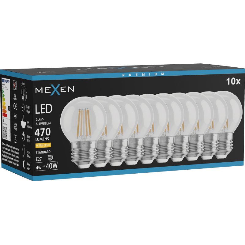 Mexen Vintis 10x Bec LED cu filament E27, G45, 4W, Caldă - 2700K, 470 lm, clar - L156-E27-0427-00x10