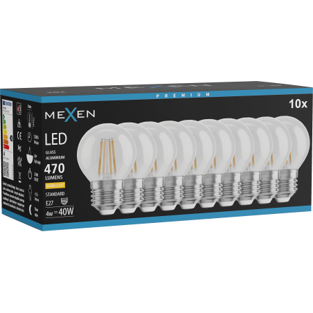 Mexen Vintis 10x LED filament izzó E27, G45, 4W, Meleg - 2700K, 470 lm, tiszta - L156-E27-0427-00x10