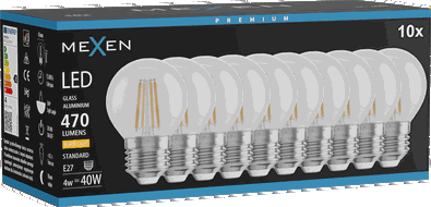 Mexen Vintis 10x Bec LED cu filament E27, G45, 4W, Caldă - 2700K, 470 lm, clar - L156-E27-0427-00x10