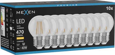 Mexen Vintis 10x LED filament izzó E27, G45, 4W, Meleg - 2700K, 470 lm, tiszta - L156-E27-0427-00x10