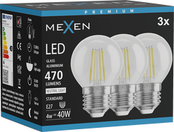 Mexen Vintis 3x Bec de iluminat LED E27, G45, 4W, Neutră - 4000K, 470 lm, transparent - L156-E27-0427-00x03
