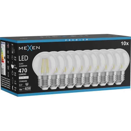 Mexen Vintis 10x Bec cu filament LED E27, G45, 4W, Neutru - 4000K, 470 lm, clear - L156-E27-0427-00x10 - L156-E27-0440-00x10