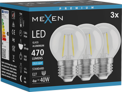Mexen Vintis 3x Bec LED filament E27, G45, 4W, Rece - 6500K, 470 lm, clar - L156-E27-0465-00x03