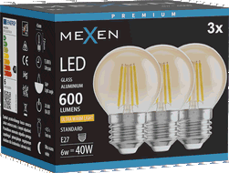 Mexen Vintis 3x Bec cu filament LED E27, G45, 6W, Caldă - 2200K, 600 lm, chihlimbar - L156-E27-0622-50x03