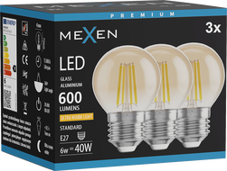 Mexen Vintis 3x LED filament izzó E27, G45, 6W, Meleg - 2200K, 600 lm, borostyán - L156-E27-0622-50x03