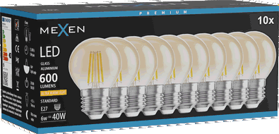Mexen Vintis 10x Bec LED Filament E27, G45, 6W, Caldă - 2200K, 600 lm, chihlimbar - L156-E27-0622-50x10