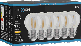 Mexen Vintis 6x Bec filament LED E27, G45, 6W, Caldă - 2700K, 720 lm, clar - L156-E27-0627-00x06