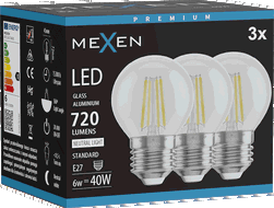 Mexen Vintis 3x Bec LED filament E27, G45, 6W, Neutru - 4000K, 720 lm, clar - L156-E27-0627-00x03 - L156-E27-0640-00x03