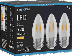 Mexen Vintis 3x Bec filament LED E27, C35, 6W, Calda - 2700K, 720 lm, clar - L154-E27-0627-00x03