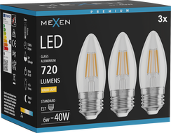 Mexen Vintis 3x LED filament izzó E27, C35, 6W, Meleg - 2700K, 720 lm, tiszta - L154-E27-0627-00x03