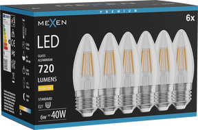 Mexen Vintis 6x Bec filament LED E27, C35, 6W, Caldă - 2700K, 720 lm, transparent - L154-E27-0627-00x06