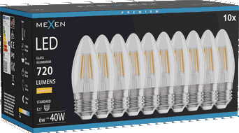 Mexen Vintis 10x Bec LED filament E27, C35, 6W, Cald - 2700K, 720 lm, clar - L154-E27-0627-00x10