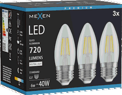 Mexen Vintis 3x Bec bec filament LED E27, C35, 6W, Neutru - 4000K, 720 lm, transparent - L154-E27-0640-00x03